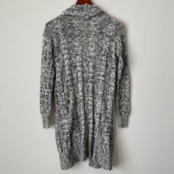 Express Knit Open Stitch Shawl Collar Cardigan Gray/ White S - Picture 2 of 7